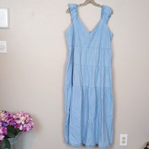 Old Navy Denim Chambray tiered Fit and Flare Maxi Dress NWT
